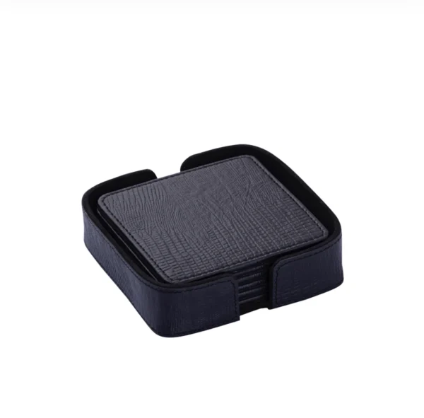 PTMD Rafal Black vegan leather coaster square 6 PCS