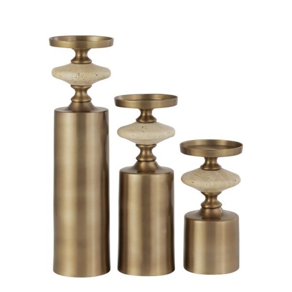 PTMD Nikolaos kandelaar brass/travertin M - Afbeelding 2
