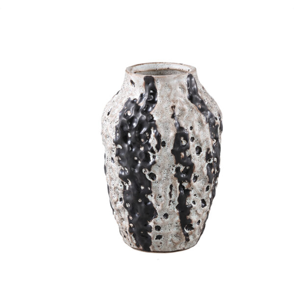 PTMD Jayco Brown ceramic glazed pot stripes round M
