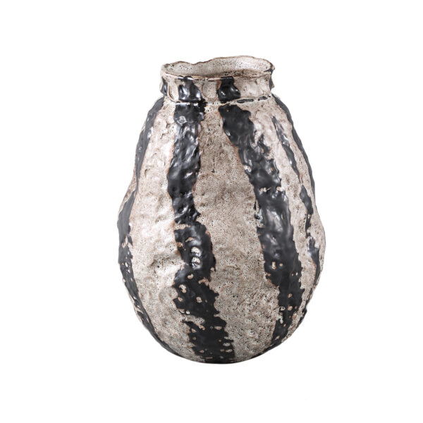 PTMD Jayco Brown ceramic glazed pot stripes round L