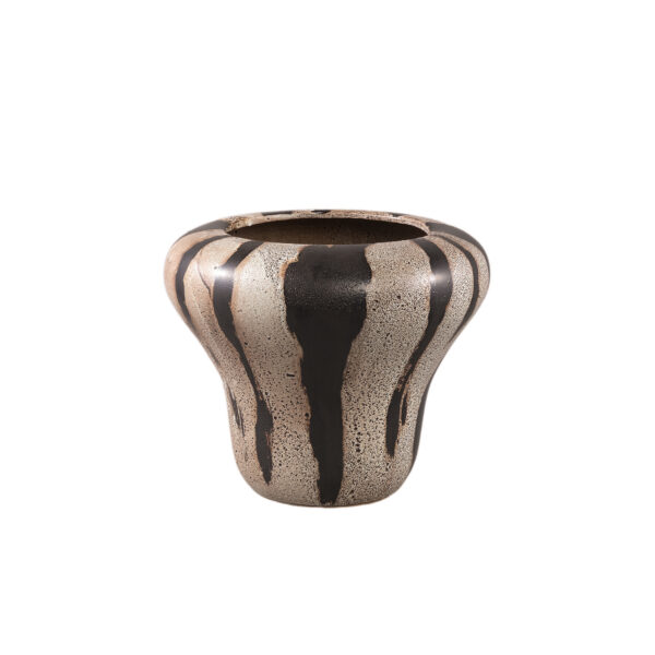 PTMD Kayson Brown ceramic glazed pot stripes round S