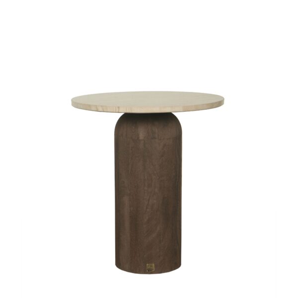 PTMD Liora Bruine Mango Houten Bijzettafel Marmeren Bovenkant Rnd