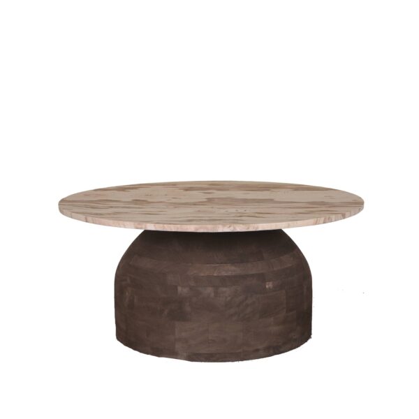 PTMD Liora Bruine Mangohouten Salontafel Met Marmeren Blad