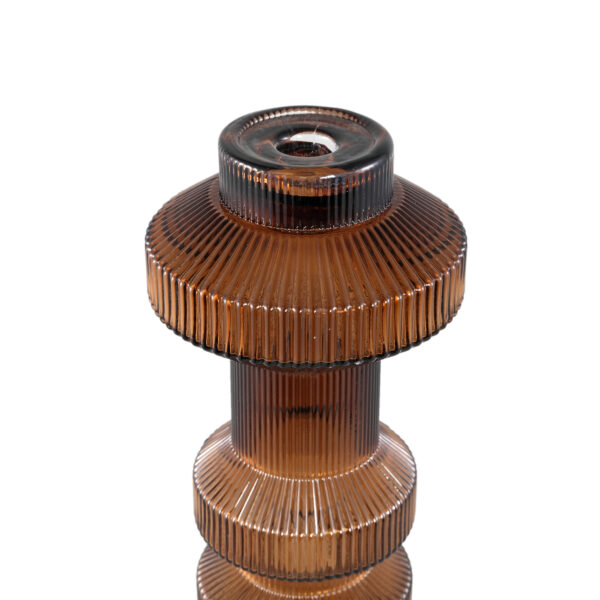 PTMD Galinda Brown Geribbeld Glas Kaarsenhouder Bolvormig M - Afbeelding 3