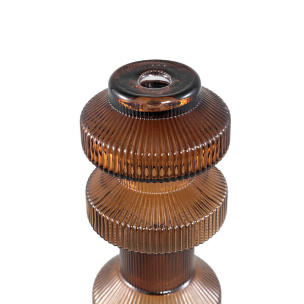 PTMD Galinda Brown Geribbeld Glas Kaarsenhouder Bolvormig S - Afbeelding 3