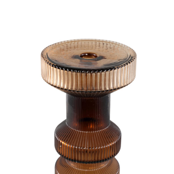 PTMD Galinda Brown Geribbeld Glas Kaarsenhouder Bolvormig L - Afbeelding 3