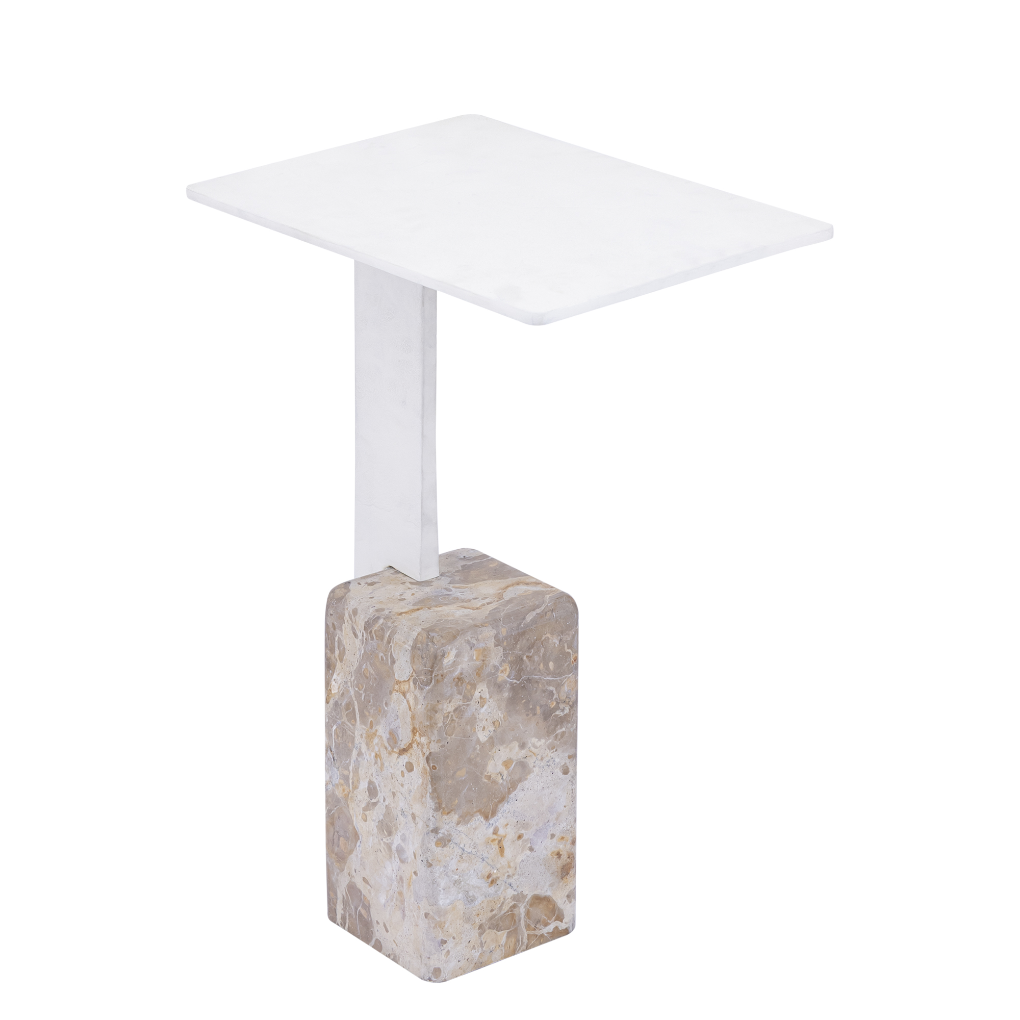 PTMD Ebe beige marmeren bijzettafel met rechthoekig aluminium blad - Afbeelding 2