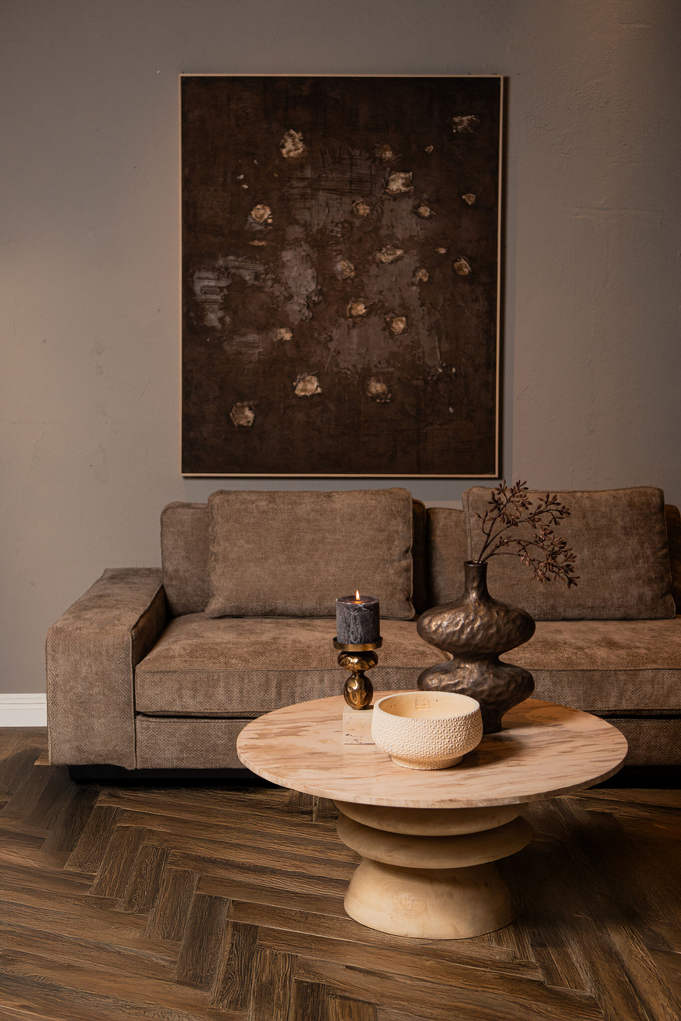 PTMD Porty Bruin Canvas Schilderij Room Patroon Rechthoekig - Afbeelding 5