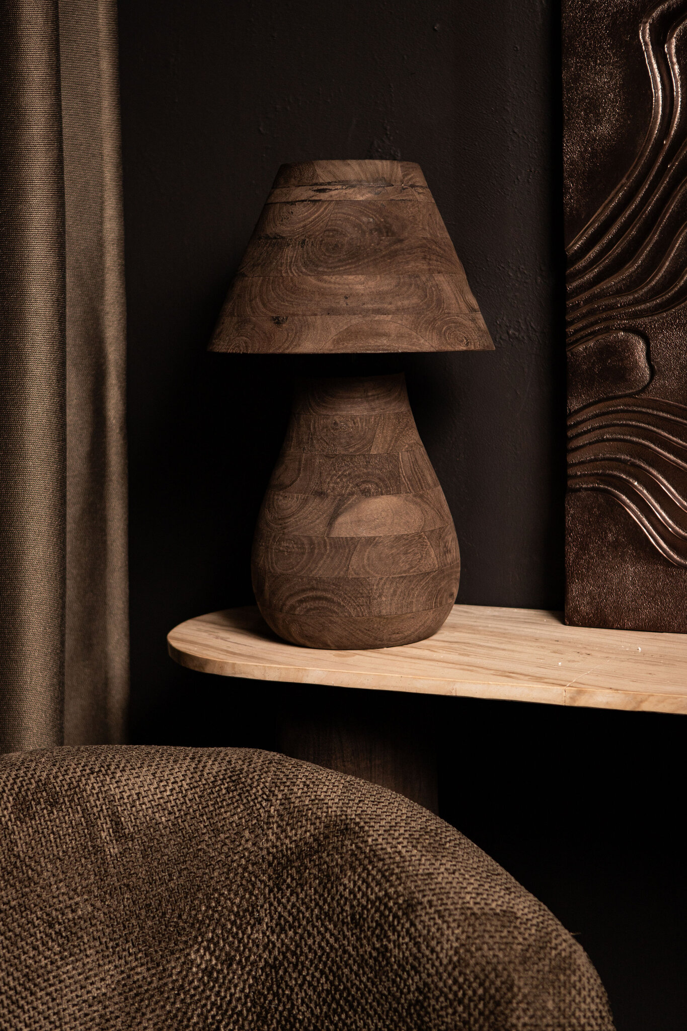 PTMD Peake Brown Mango Houten Ronde Tafellamp Laag - Afbeelding 4