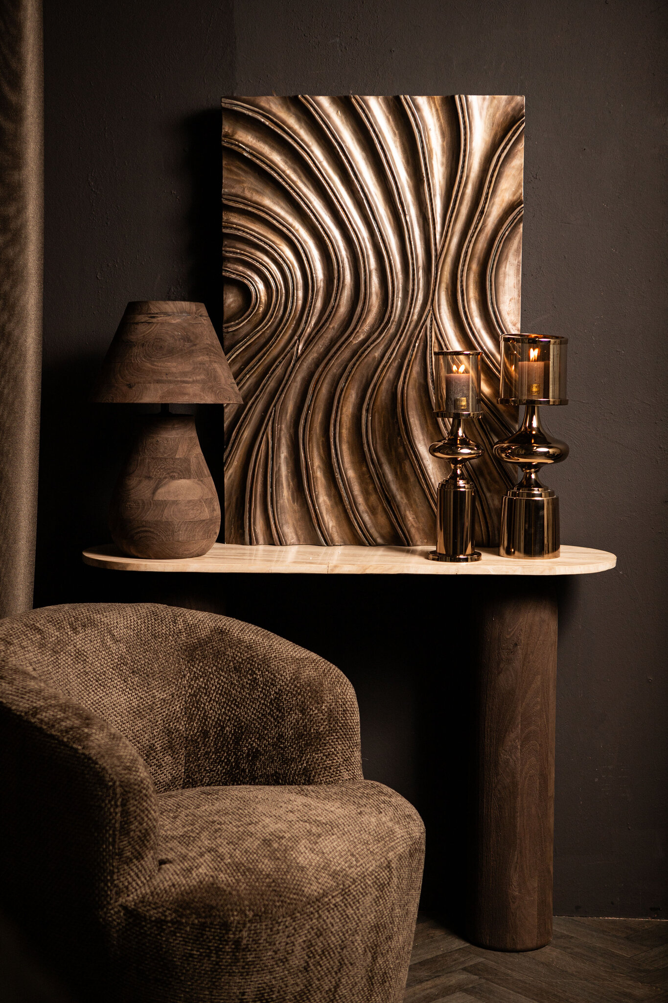 PTMD Peake Brown Mango Houten Ronde Tafellamp Laag - Afbeelding 5