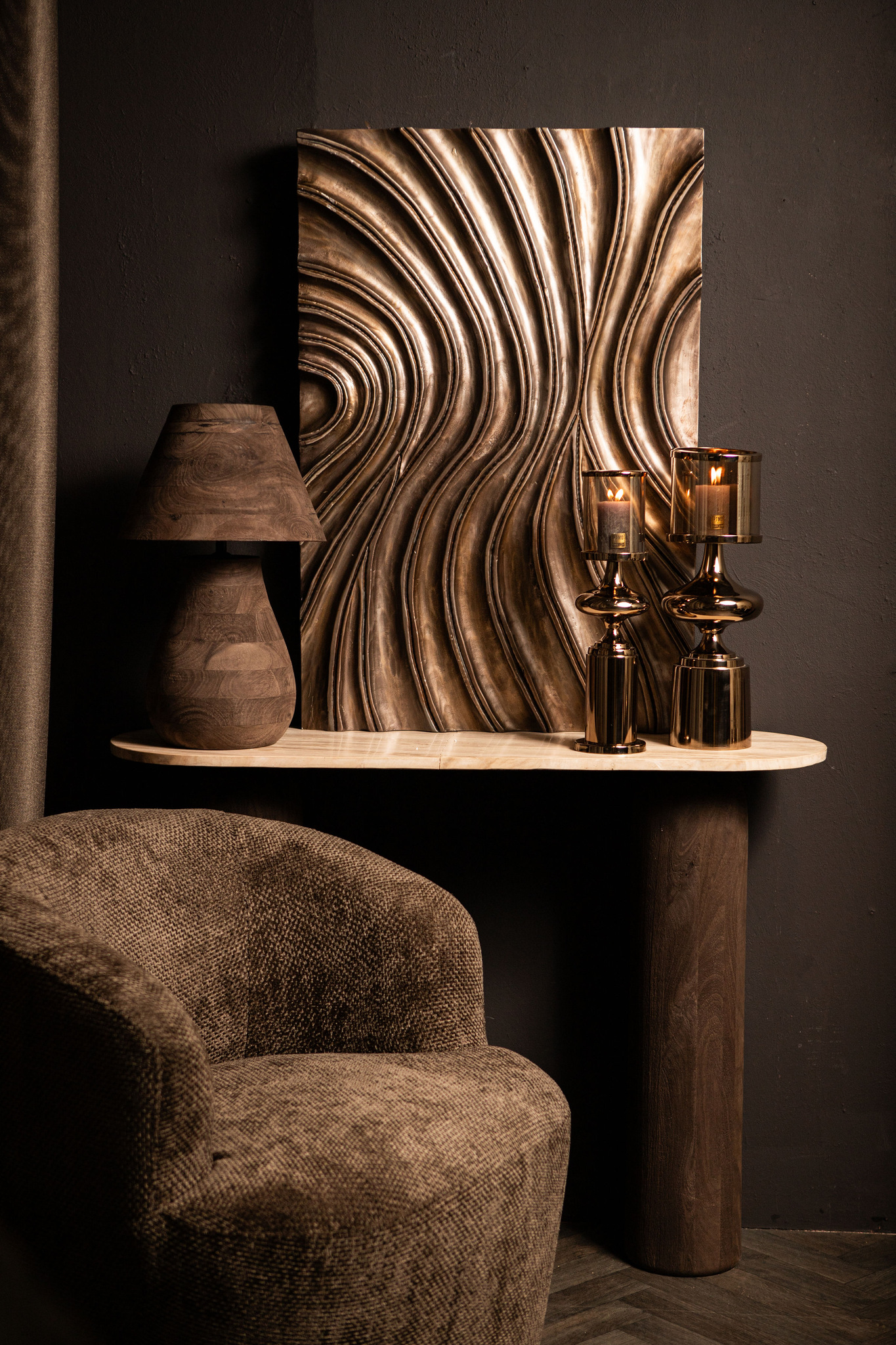 PTMD Peake Brown Mango Houten Ronde Tafellamp Laag - Afbeelding 6