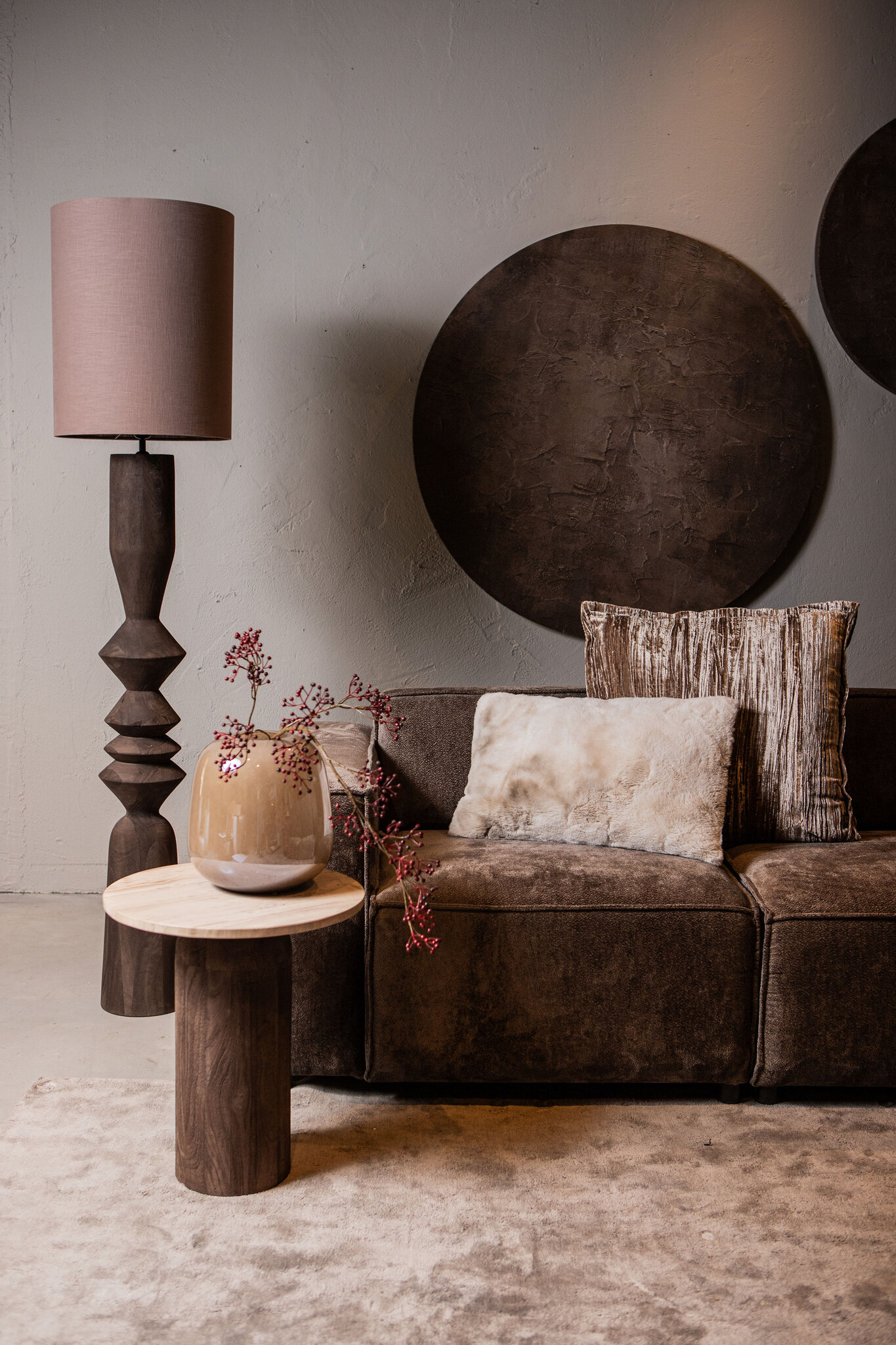 PTMD Elaine Brown Mango Houten Ronde Vloerlampvoet - Afbeelding 5