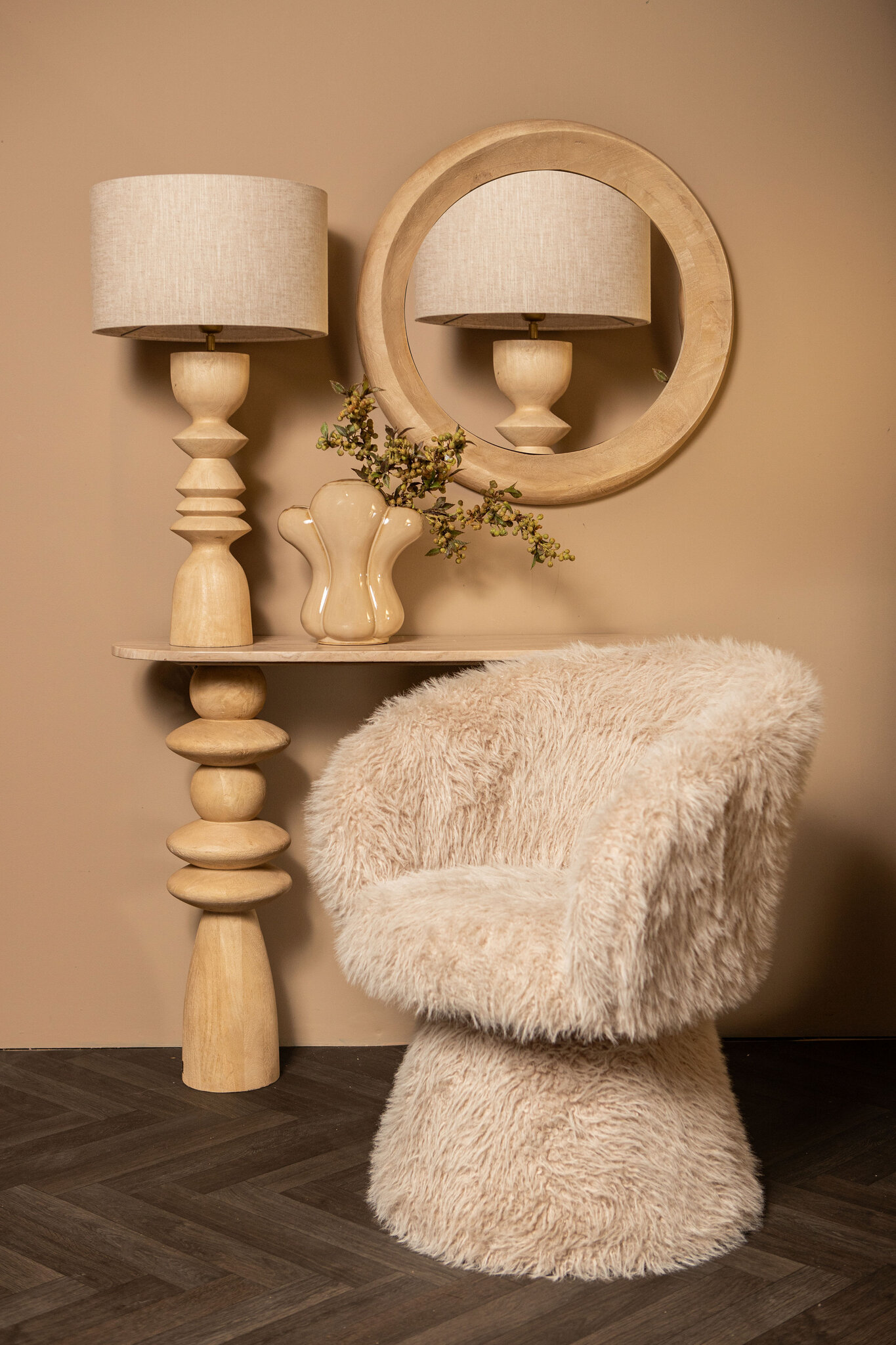 PTMD Elaine Natuurlijke Mango Houten Ronde Tafellampvoet - Afbeelding 6