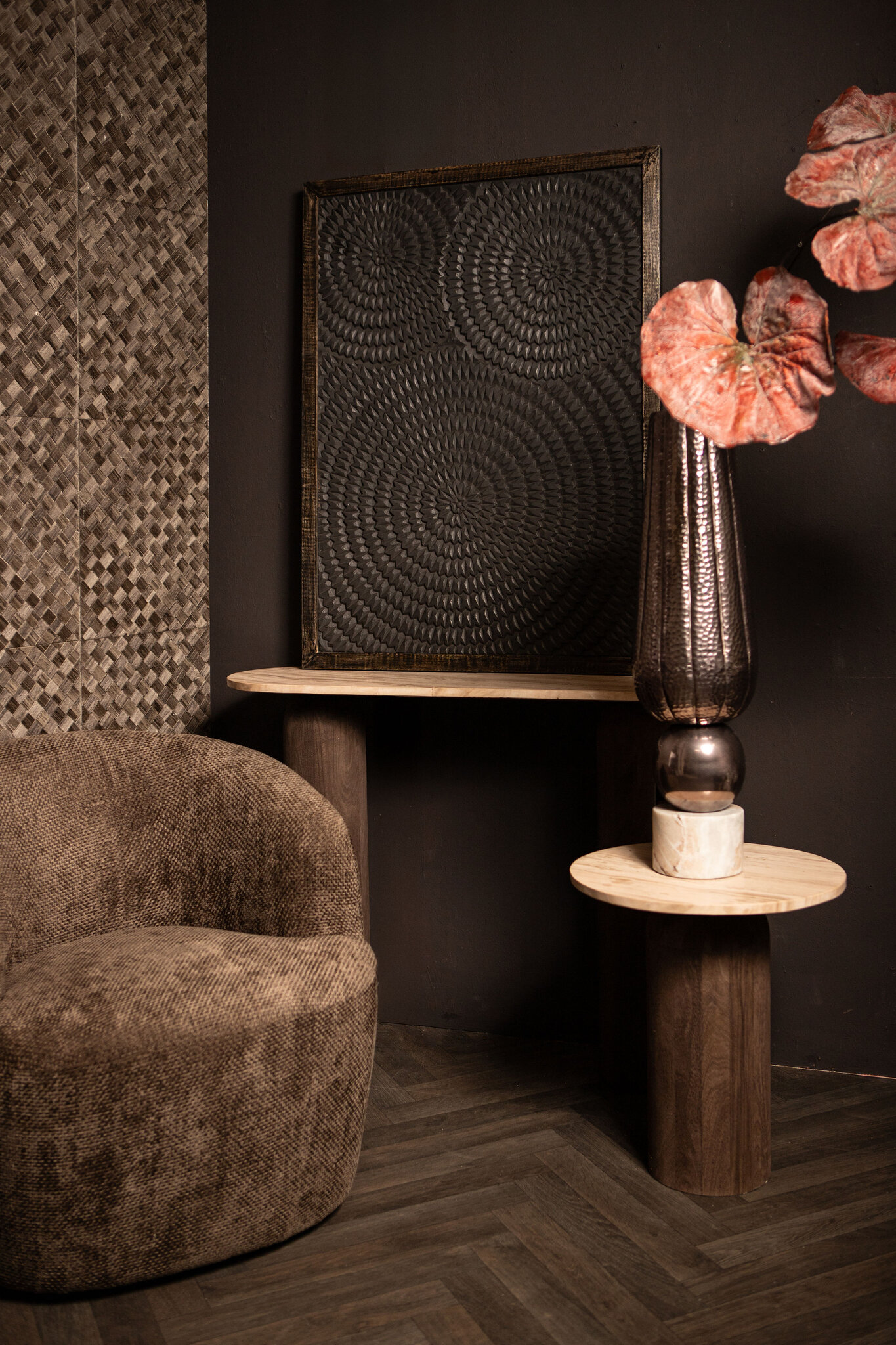 PTMD Levya Zwarte Houten Wandpaneel Ronde Patroon - Afbeelding 5