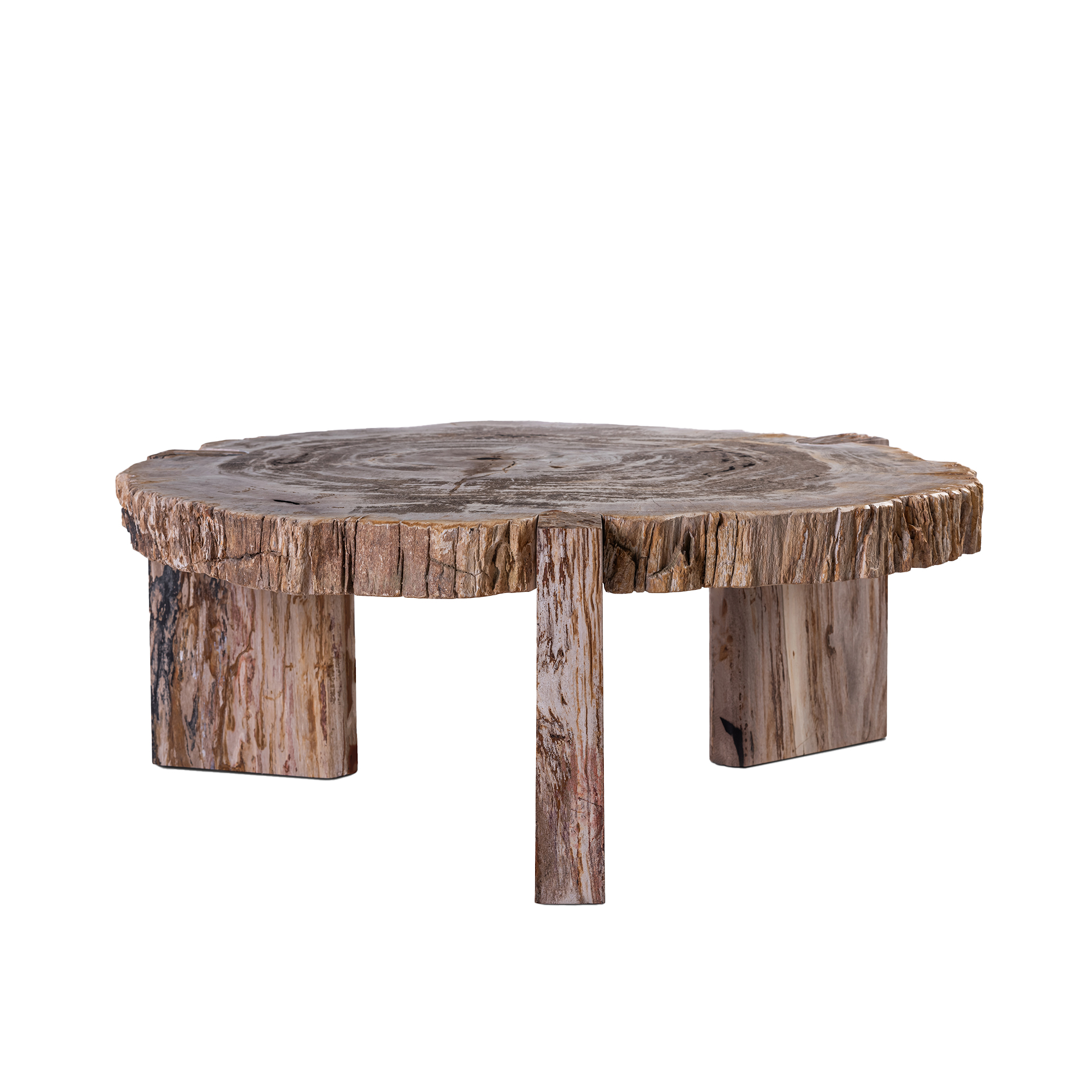 PTMD Kayo salontafel van natuurlijk versteend hout, driepoot, laag
