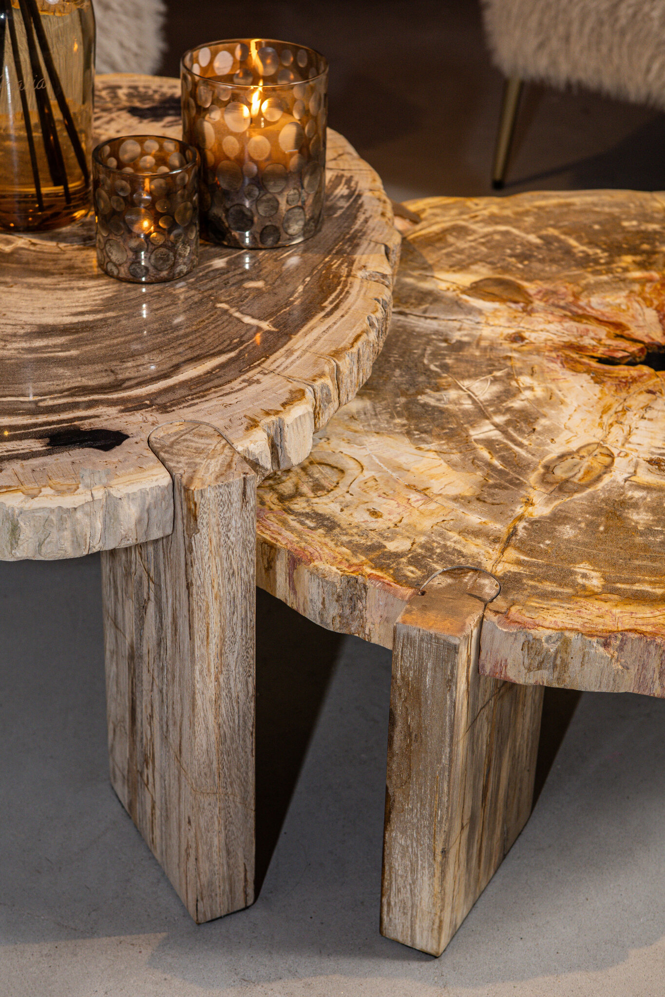PTMD Kayo salontafel van natuurlijk versteend hout, driepoot, laag - Afbeelding 5