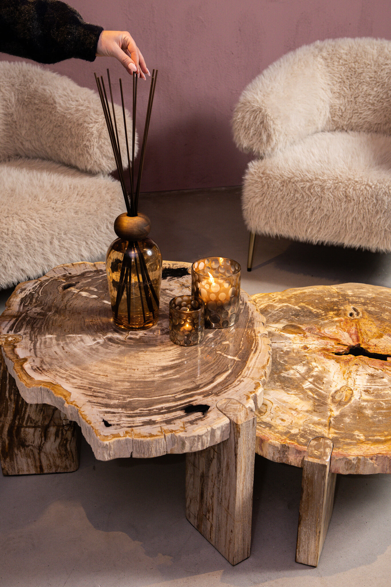 PTMD Kayo salontafel van natuurlijk versteend hout, driepoot, laag - Afbeelding 10