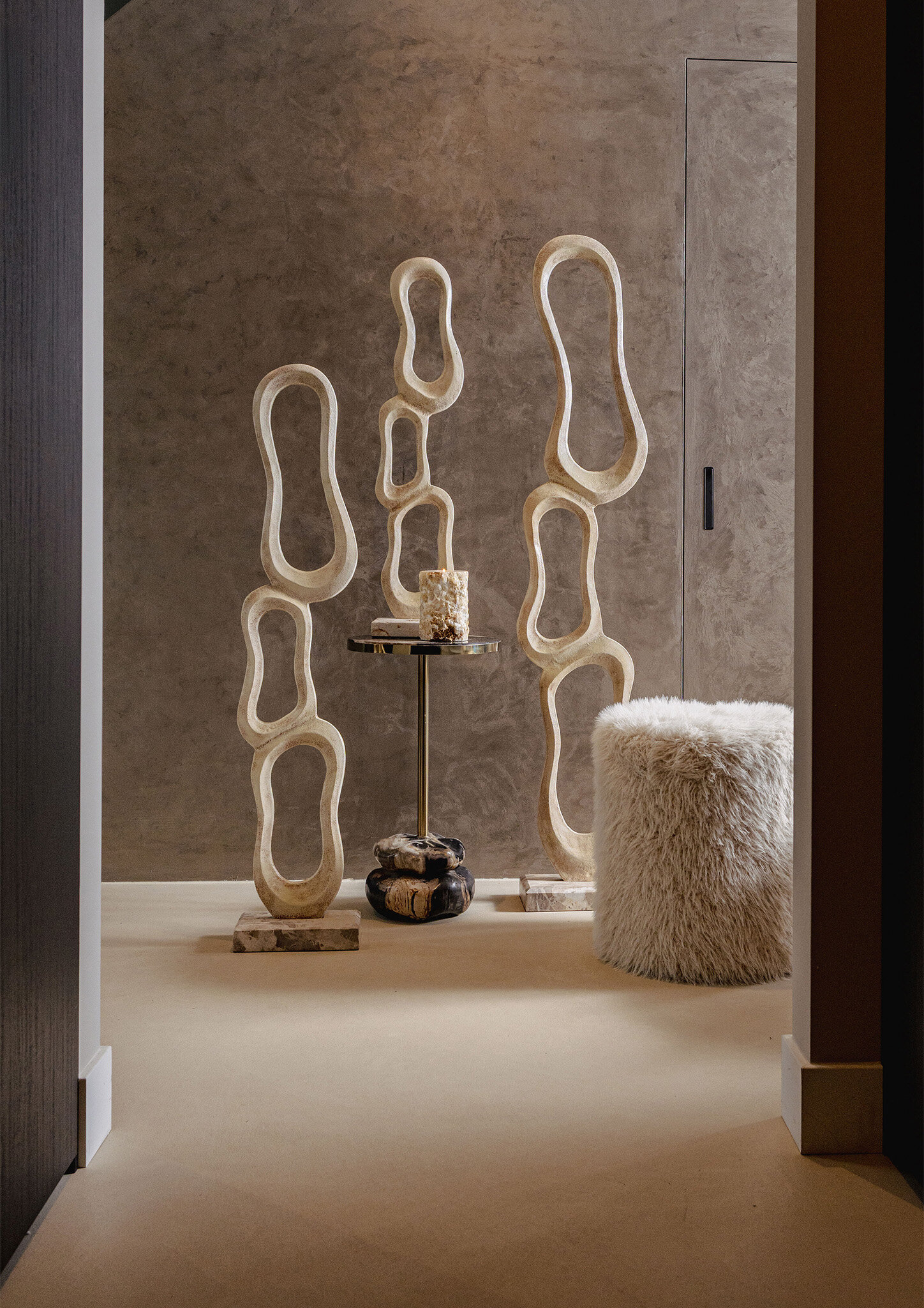 PTMD Ronde poef van haarbeige stof - Afbeelding 3