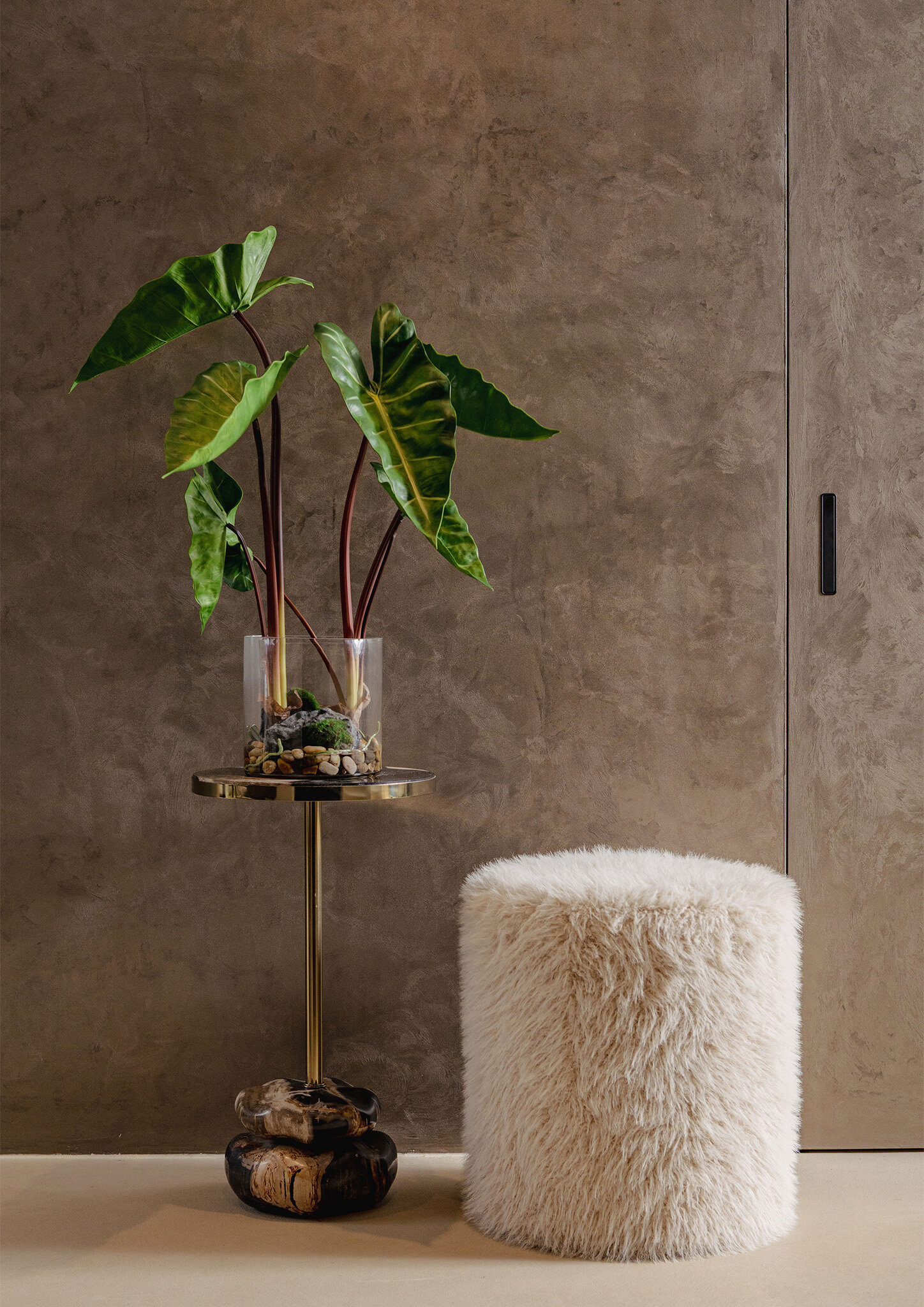 PTMD Ronde poef van haarbeige stof - Afbeelding 4
