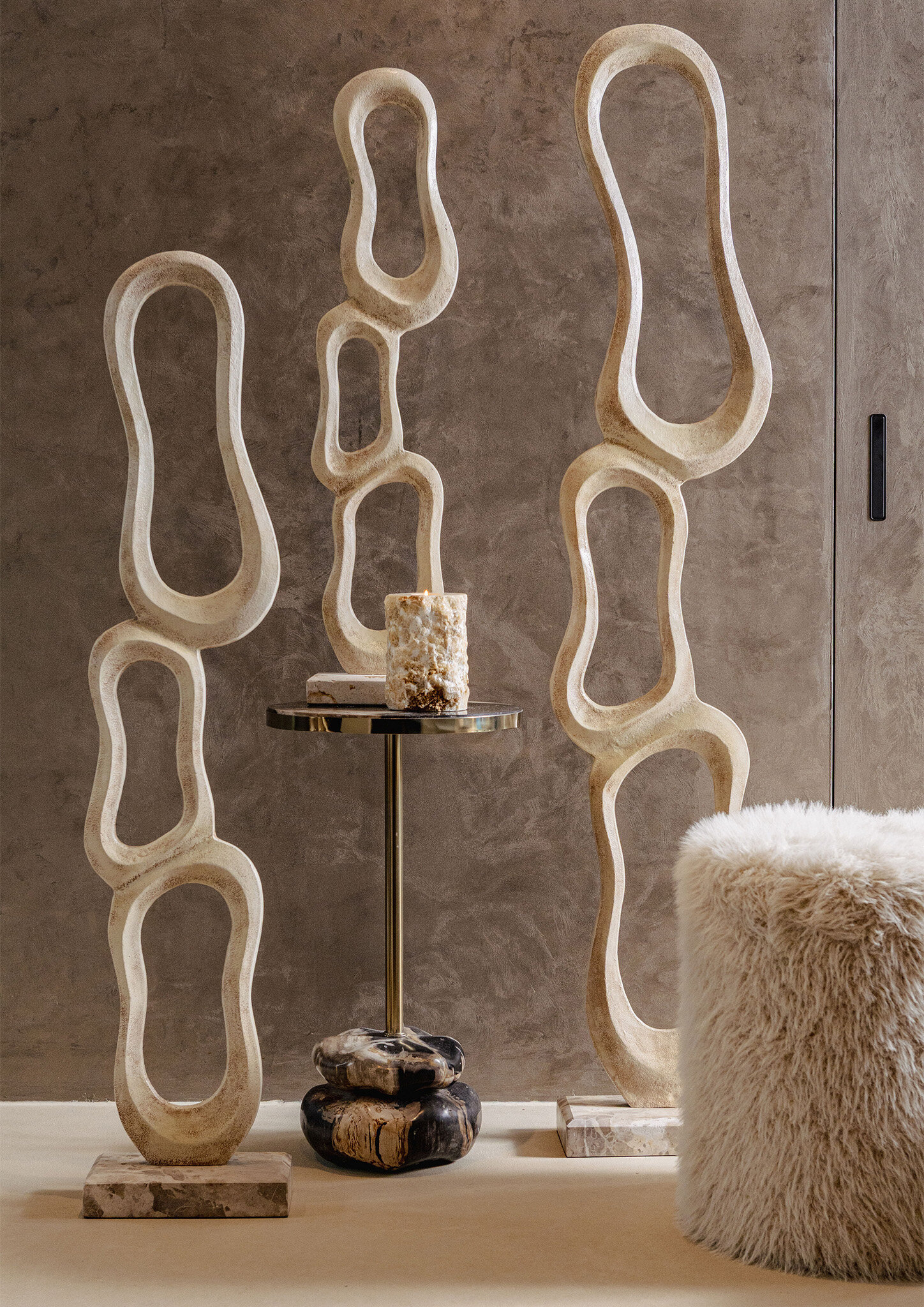 PTMD Ronde poef van haarbeige stof - Afbeelding 5