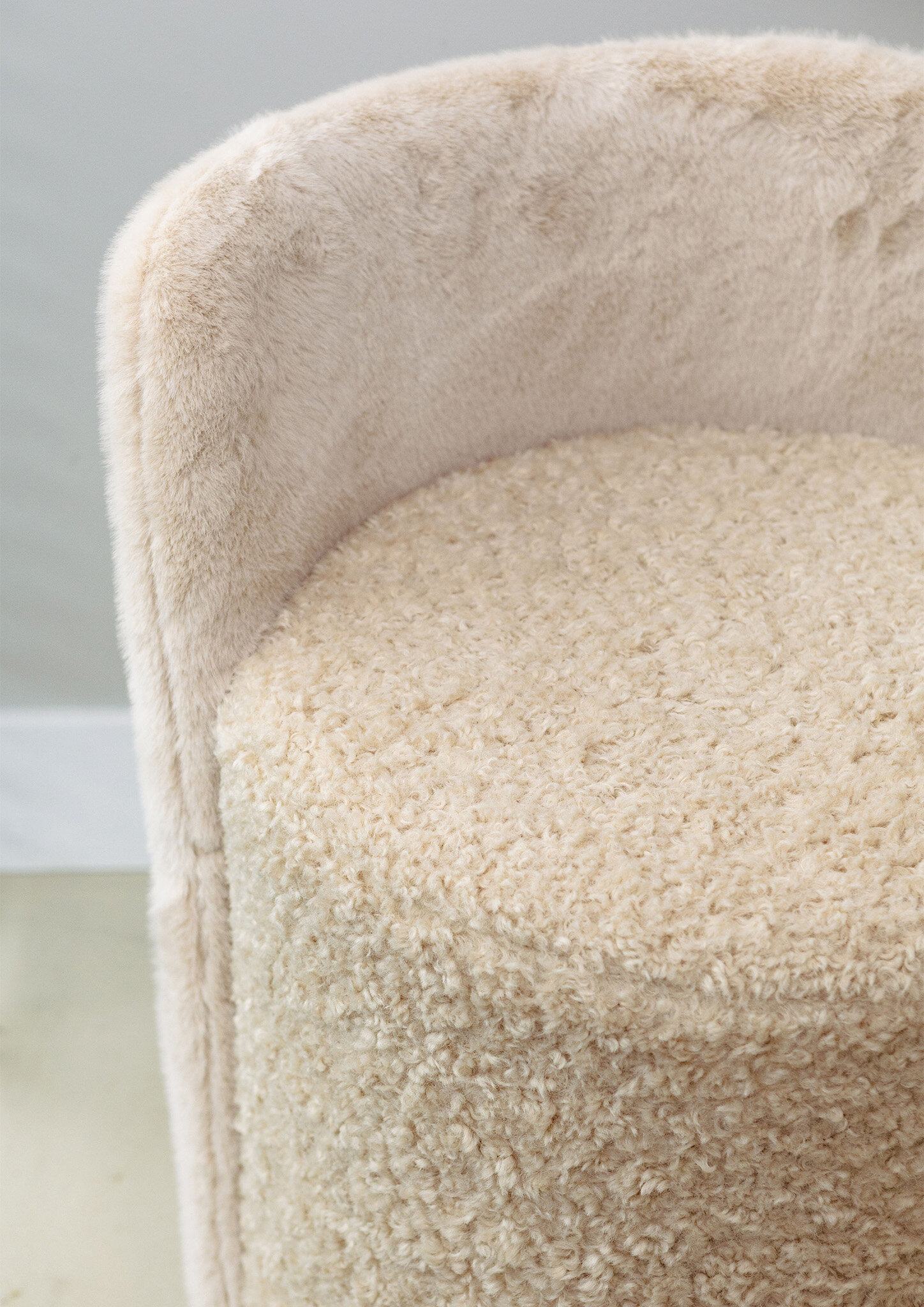 PTMD Brandon ronde poef van beige stof met rugleuning - Afbeelding 5